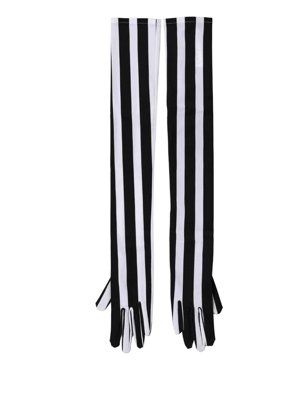 Dolce & Gabbana Black White Stripes Elbow Length Gloves