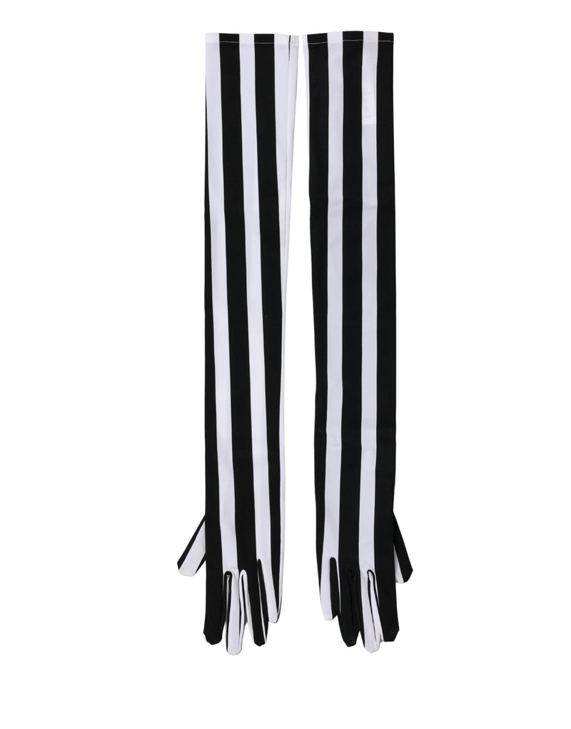 Dolce & Gabbana Black White Stripes Elbow Length Women Gloves