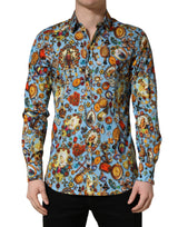 Chemise boutonnée Dolce & Gabbana en coton bleu à imprimé bijou GOLD