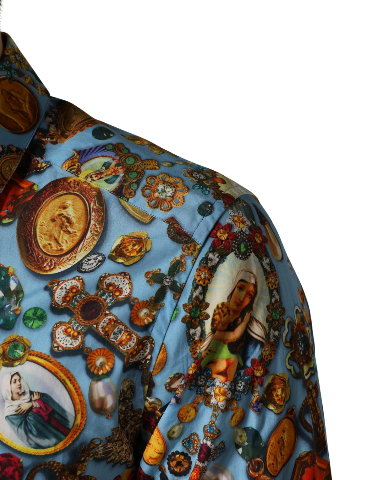 Chemise boutonnée Dolce & Gabbana en coton bleu à imprimé bijou GOLD