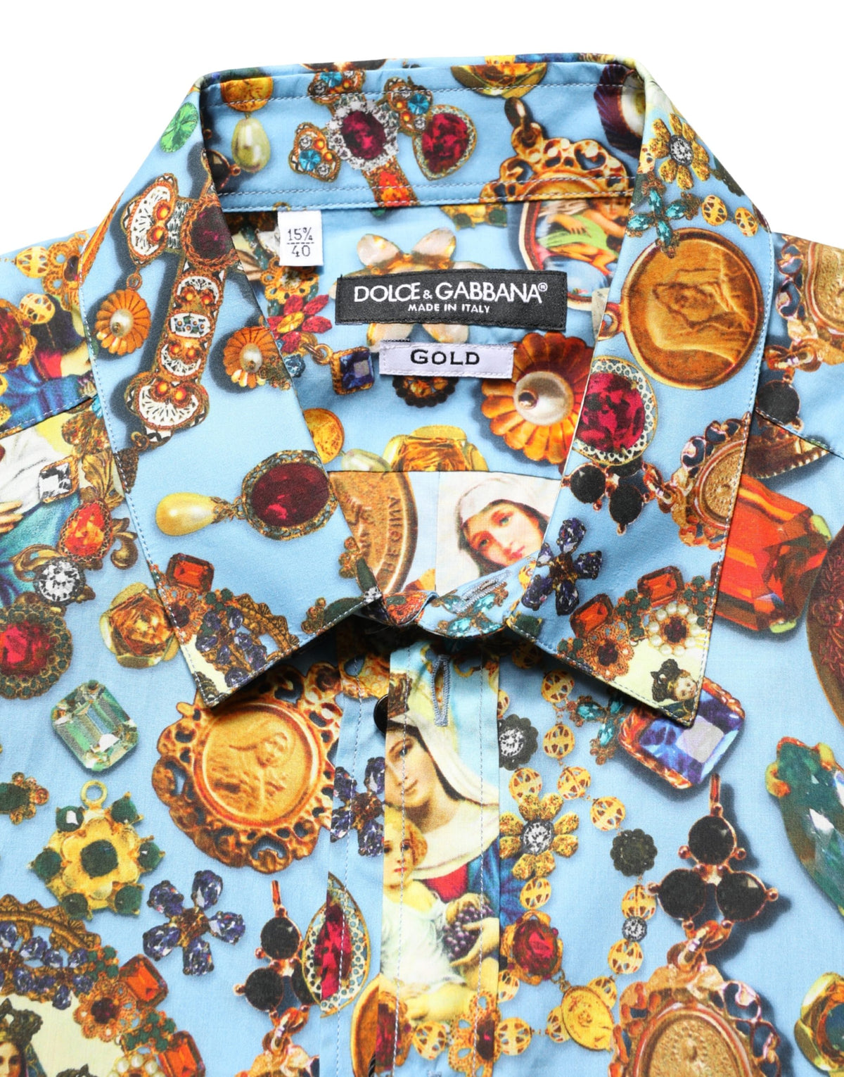 Chemise boutonnée Dolce & Gabbana en coton bleu à imprimé bijou GOLD