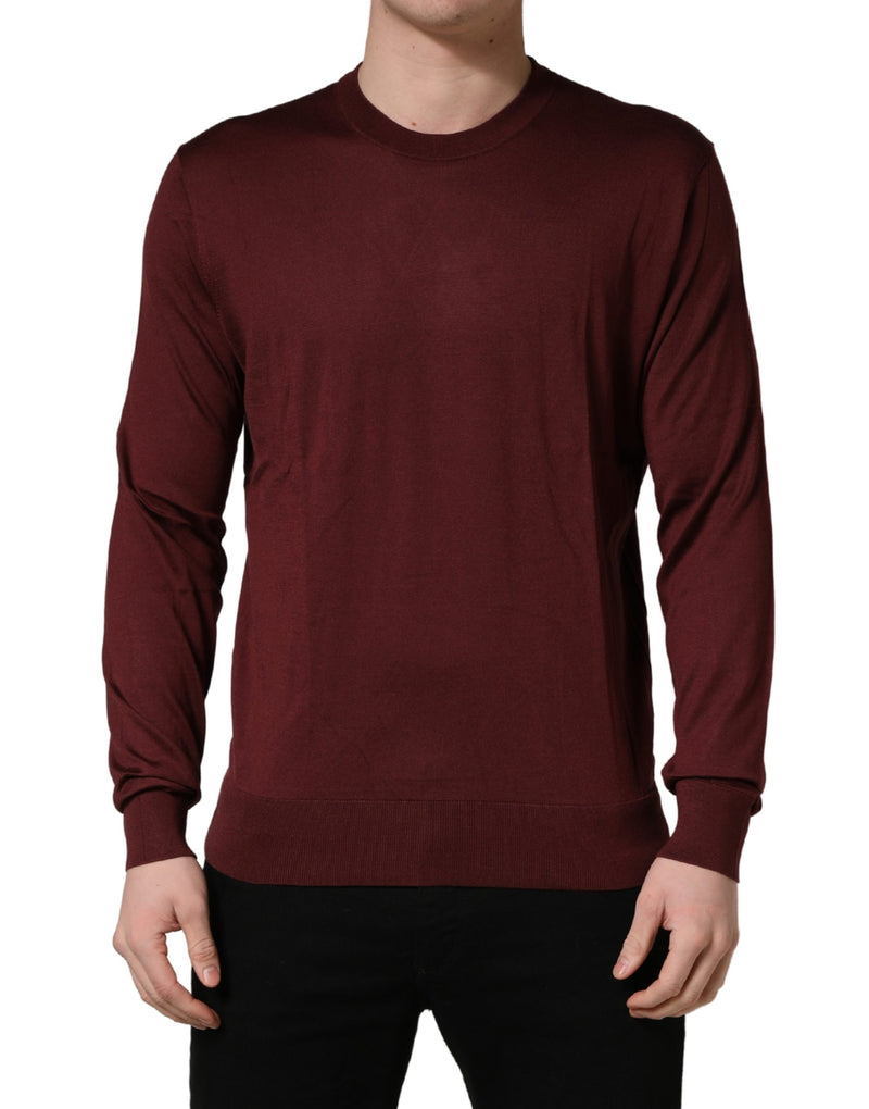 Pull col rond Dolce & Gabbana en soie marron bordeaux pour homme