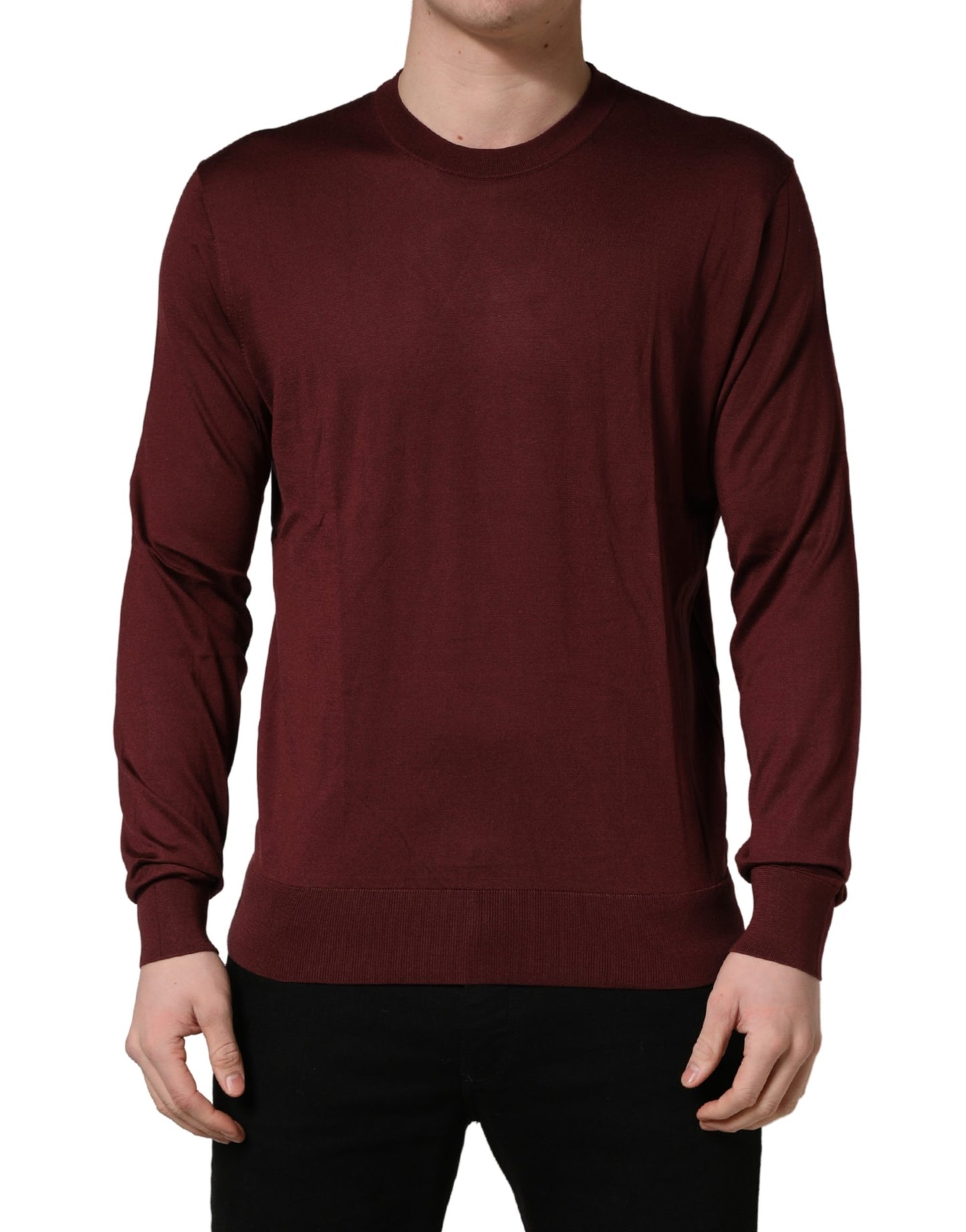 Pull col rond Dolce & Gabbana en soie marron bordeaux pour homme