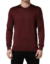 Pull col rond Dolce & Gabbana en soie marron bordeaux pour homme
