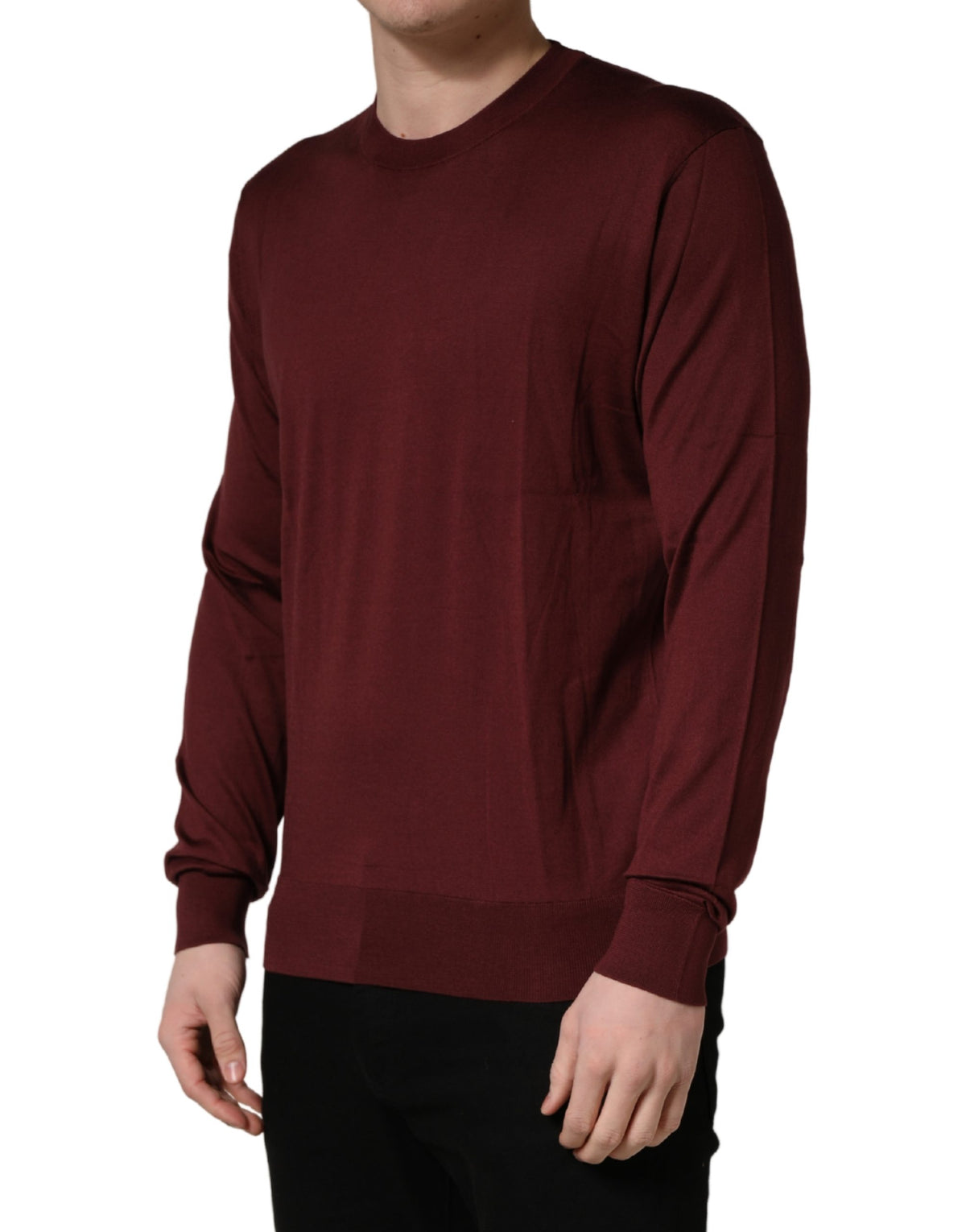 Pull col rond Dolce & Gabbana en soie marron bordeaux pour homme