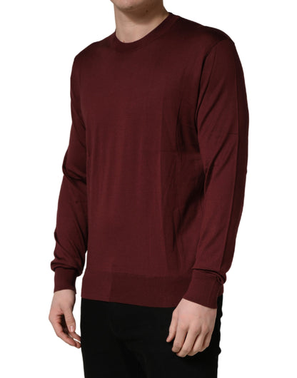 Pull col rond Dolce & Gabbana en soie marron bordeaux pour homme