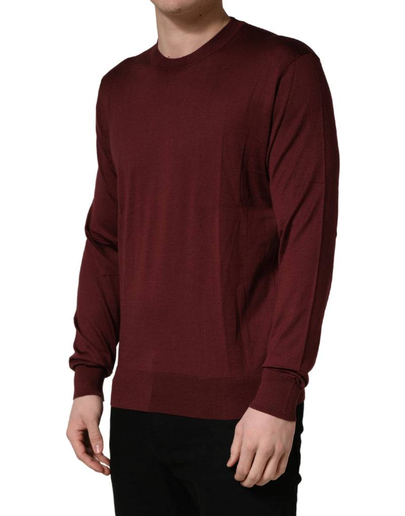 Pull col rond Dolce & Gabbana en soie marron bordeaux pour homme