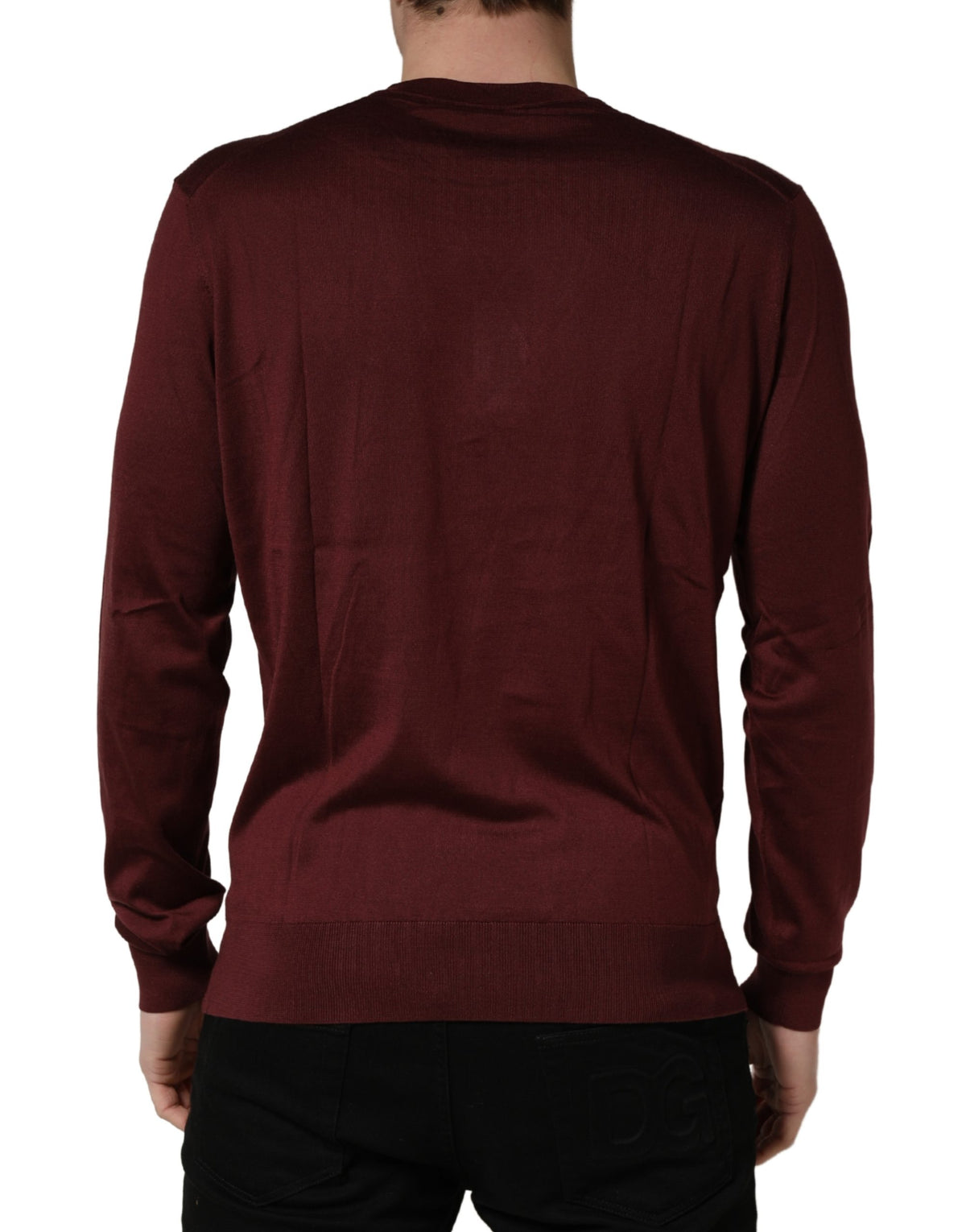 Pull col rond Dolce & Gabbana en soie marron bordeaux pour homme