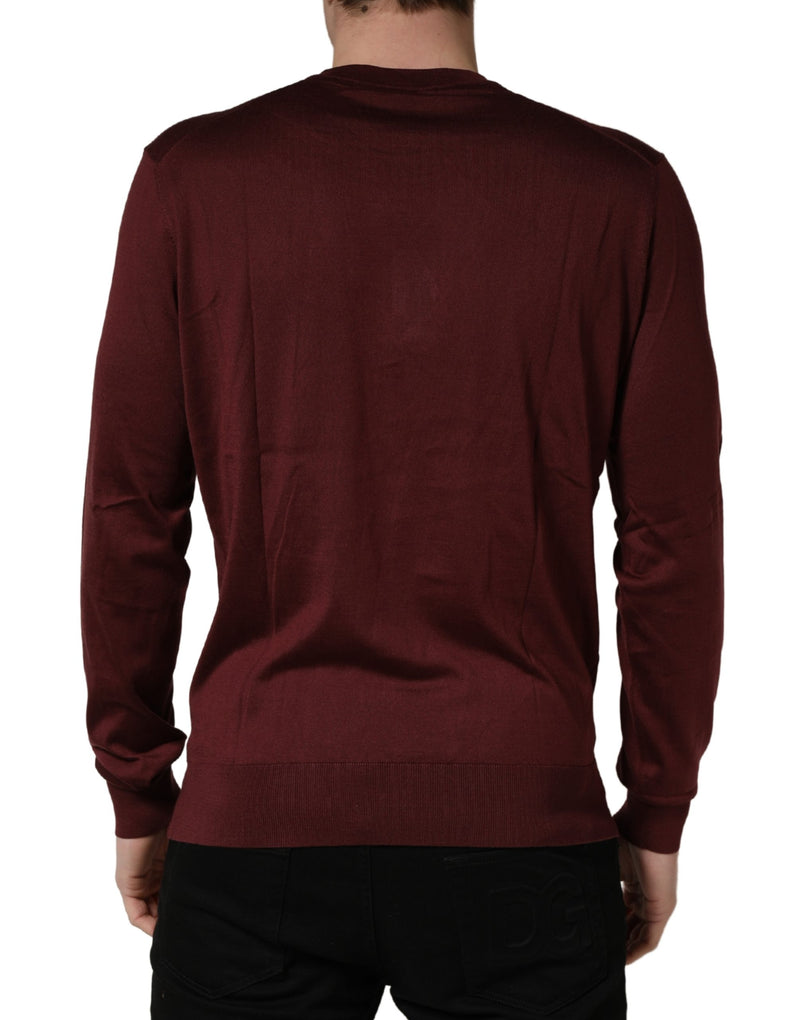Pull col rond Dolce & Gabbana en soie marron bordeaux pour homme