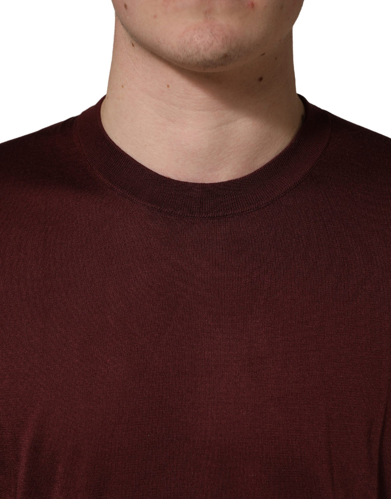 Pull col rond Dolce & Gabbana en soie marron bordeaux pour homme
