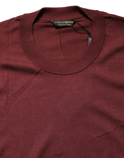 Pull col rond Dolce & Gabbana en soie marron bordeaux pour homme