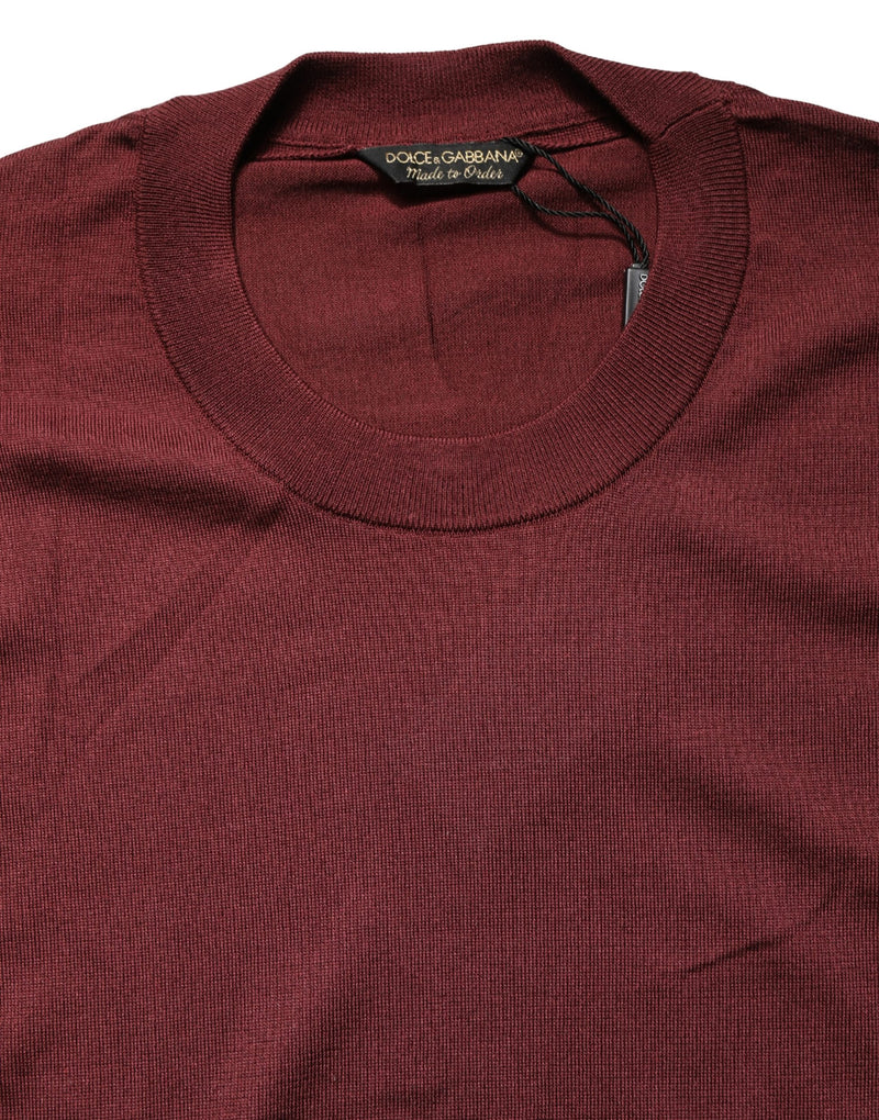 Pull col rond Dolce & Gabbana en soie marron bordeaux pour homme