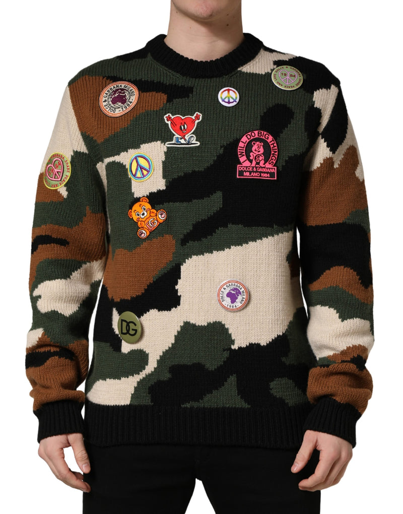 Dolce & Gabbana Meerkleurige Intarsia-Gebreide Camouflage Pullover