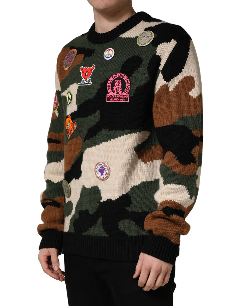 Dolce & Gabbana Meerkleurige Intarsia-Gebreide Camouflage Pullover