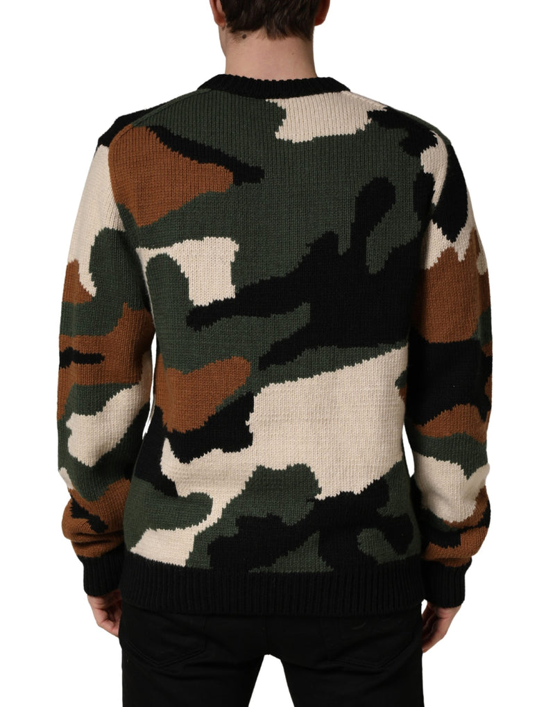 Dolce & Gabbana Meerkleurige Intarsia-Gebreide Camouflage Pullover