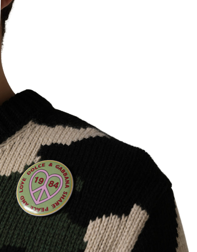 Dolce & Gabbana Meerkleurige Intarsia-Gebreide Camouflage Pullover