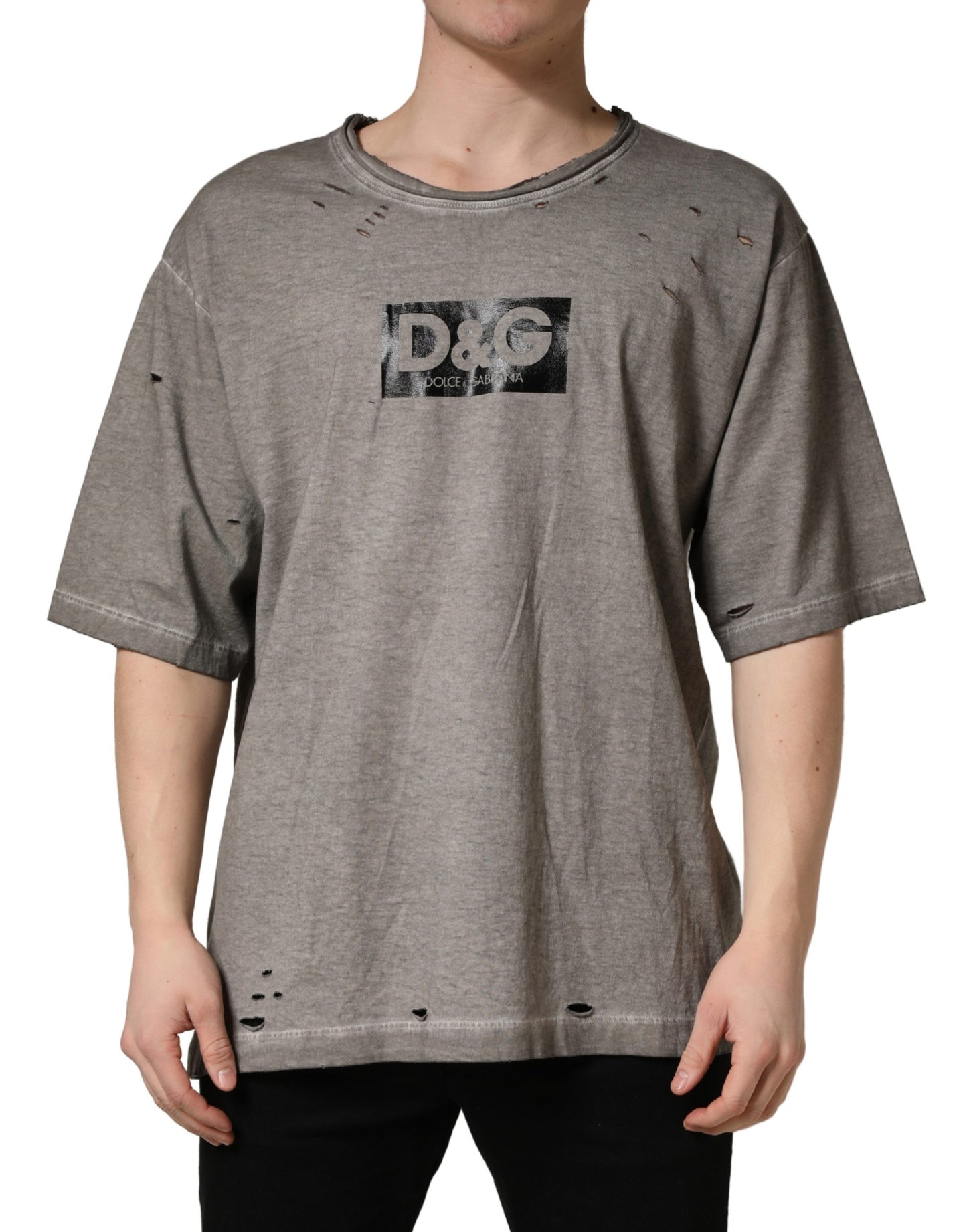 T-shirt col rond en coton gris Dolce & Gabbana avec logo DG imprimé