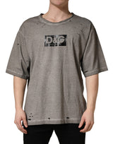 T-shirt col rond en coton gris Dolce & Gabbana avec logo DG imprimé