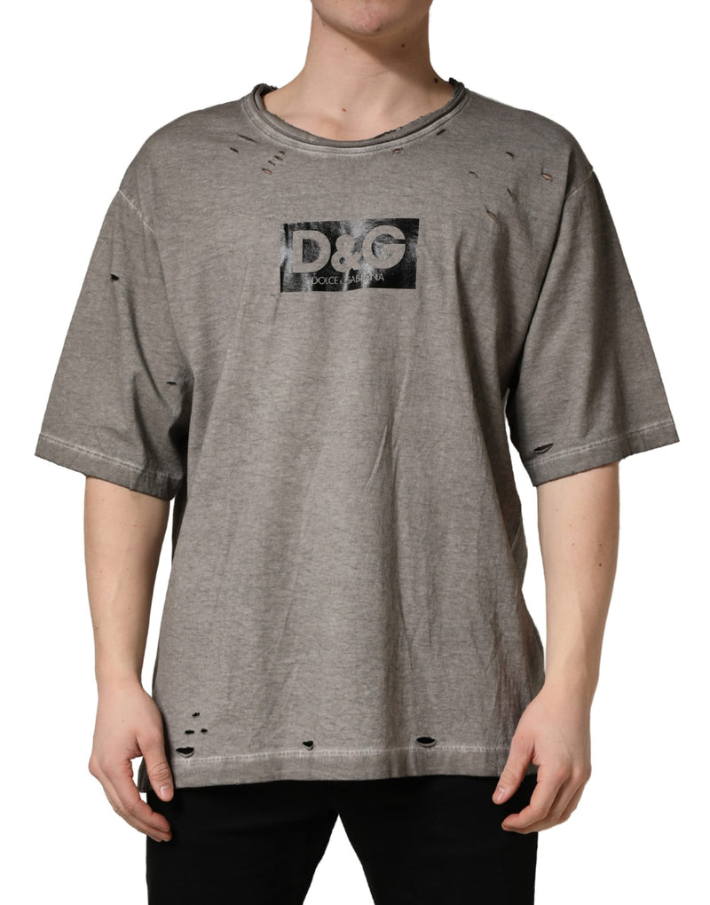 Dolce & Gabbana Grijs DG Logo Print Katoenen Rond Halsshirt