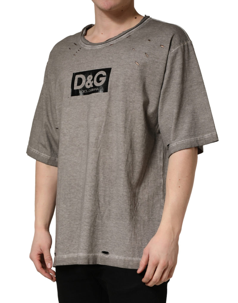 Dolce & Gabbana Grijs DG Logo Print Katoenen Rond Halsshirt