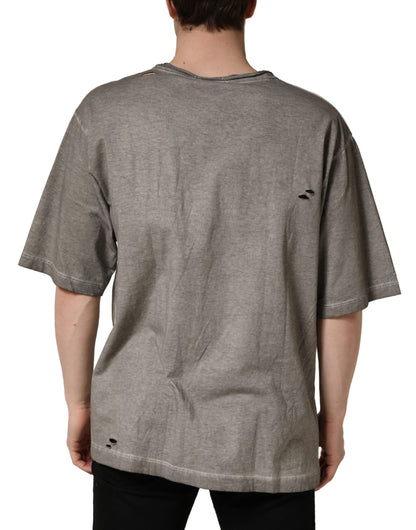 T-shirt col rond en coton gris Dolce & Gabbana avec logo DG imprimé