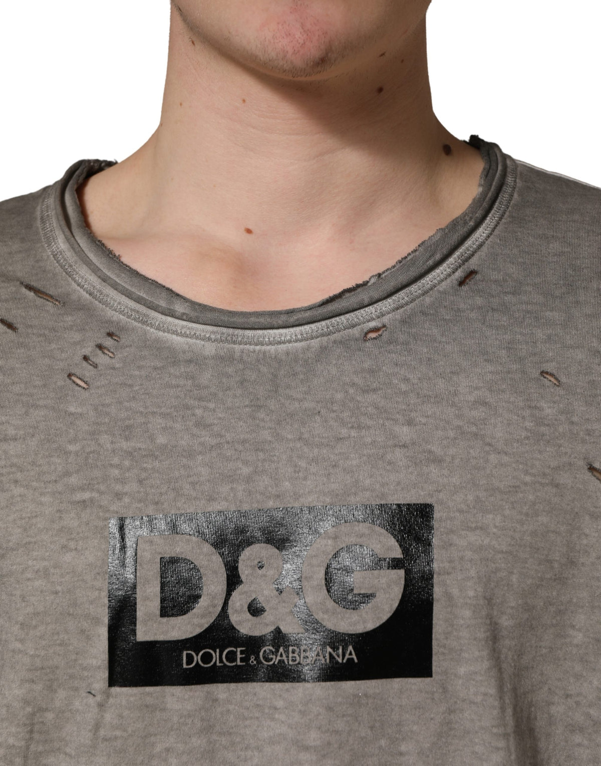 T-shirt col rond en coton gris Dolce & Gabbana avec logo DG imprimé