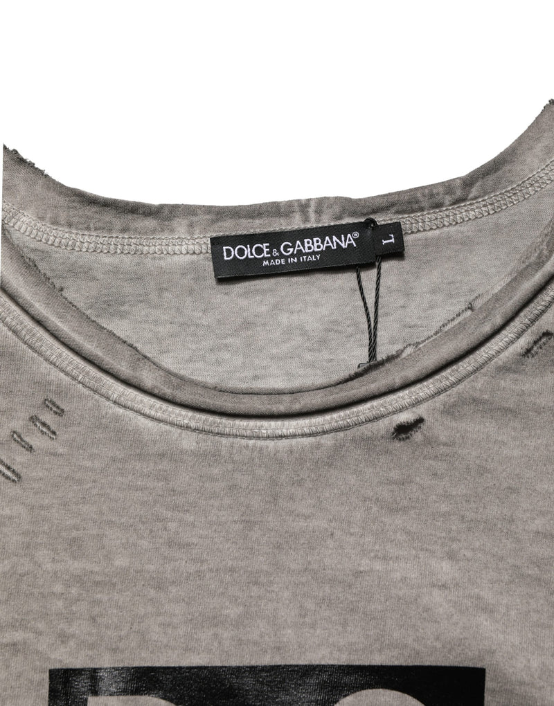 Dolce & Gabbana Grijs DG Logo Print Katoenen Rond Halsshirt