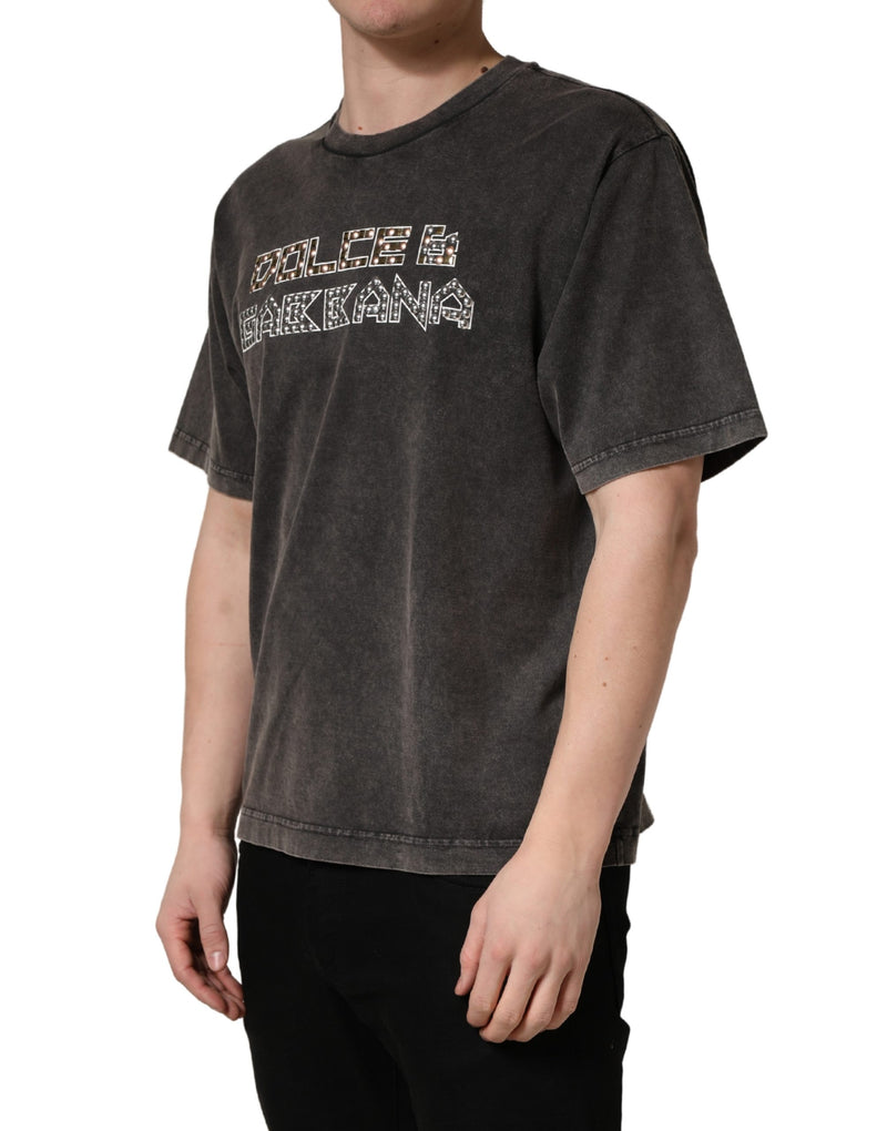 Dolce & Gabbana Grijs Logo Versierd Heren T-shirt met Ronde Hals
