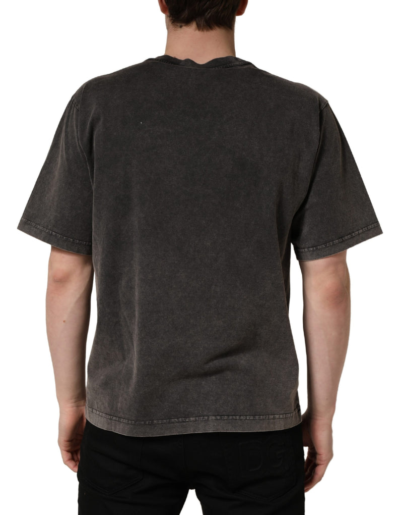 Dolce & Gabbana Grijs Logo Versierd Heren T-shirt met Ronde Hals