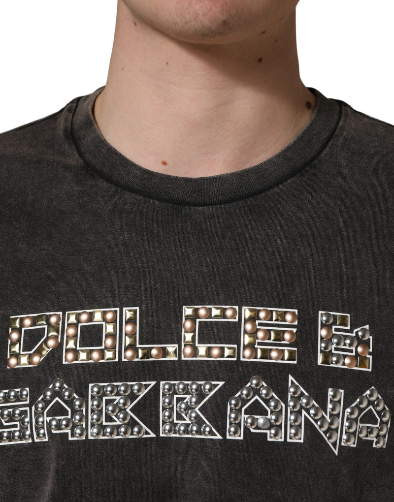Dolce & Gabbana Grijs Logo Versierd Heren T-shirt met Ronde Hals