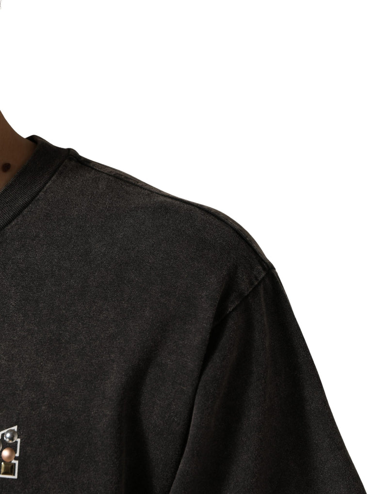 Dolce & Gabbana Grijs Logo Versierd Heren T-shirt met Ronde Hals