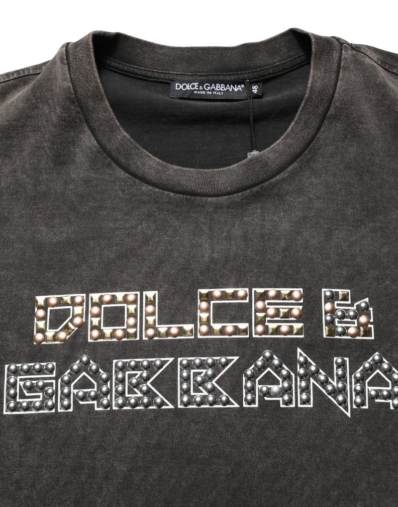 Dolce & Gabbana Grijs Logo Versierd Heren T-shirt met Ronde Hals