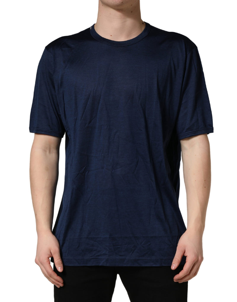 Dolce & Gabbana Donkerblauwe Zijden T-shirt met Korte Mouwen en Ronde Hals