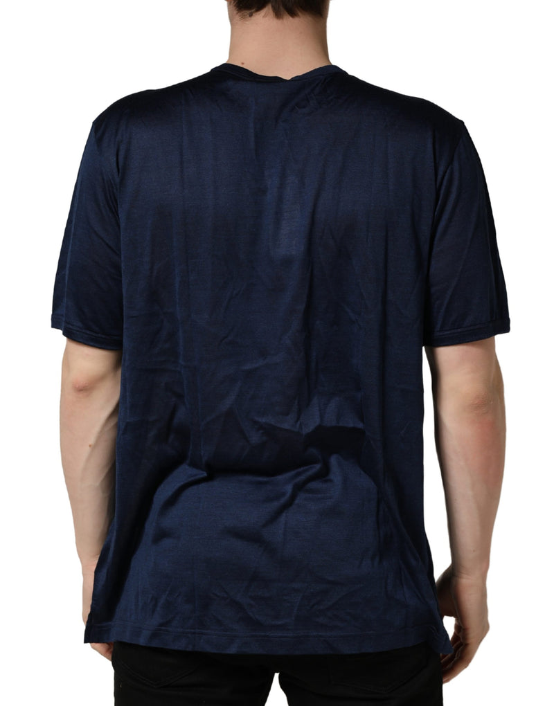 Dolce & Gabbana Donkerblauwe Zijden T-shirt met Korte Mouwen en Ronde Hals
