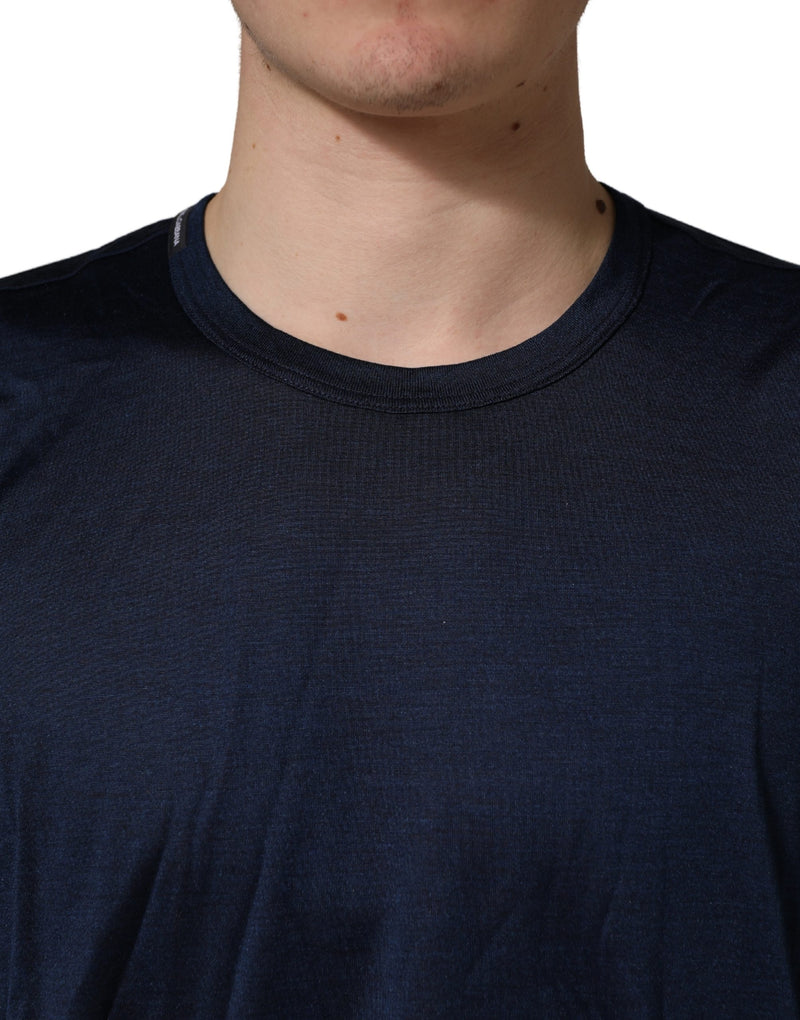 Dolce & Gabbana Donkerblauwe Zijden T-shirt met Korte Mouwen en Ronde Hals