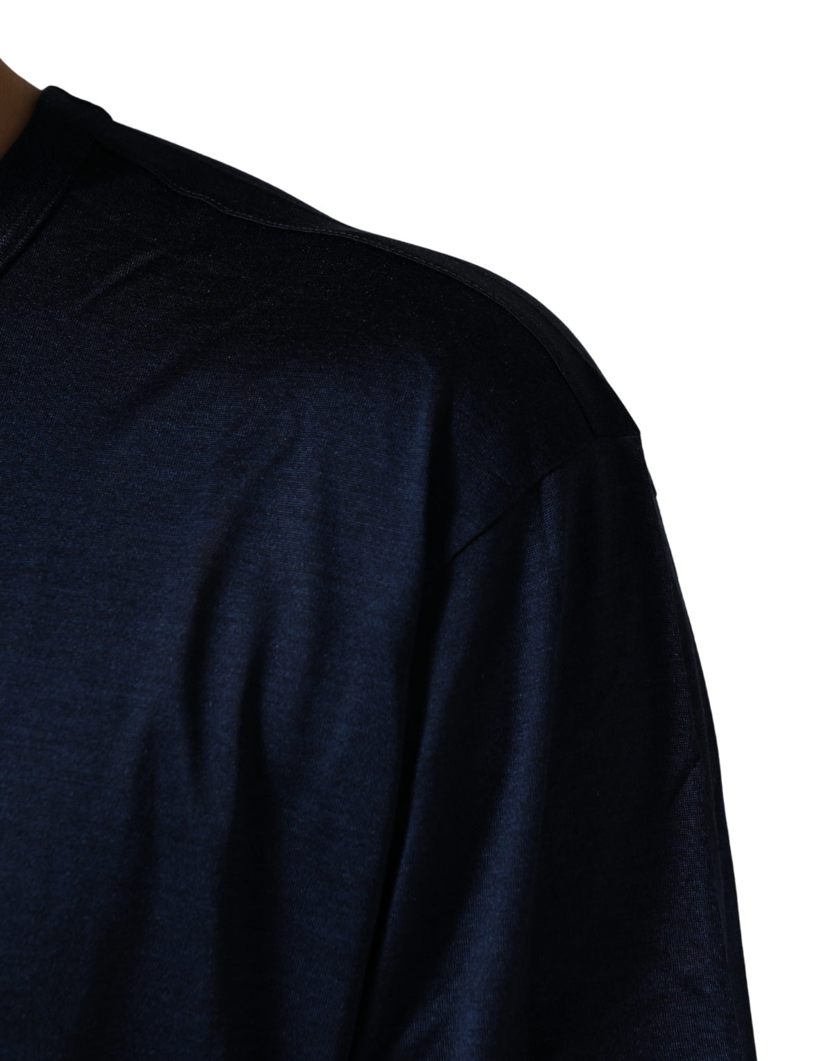 T-shirt Dolce & Gabbana en Soie Bleu Foncé à Manches Courtes et Col Ras du Cou