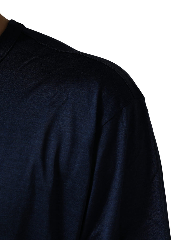 Dolce & Gabbana Donkerblauwe Zijden T-shirt met Korte Mouwen en Ronde Hals