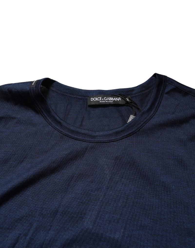 Dolce & Gabbana Donkerblauwe Zijden T-shirt met Korte Mouwen en Ronde Hals