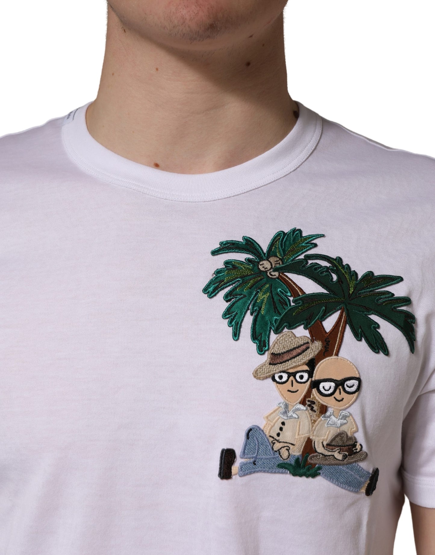 T-shirt col rond homme Dolce & Gabbana blanc brodé palmier