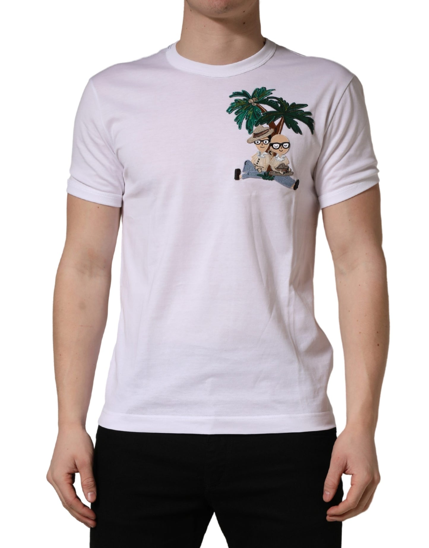 T-shirt col rond homme Dolce & Gabbana blanc brodé palmier