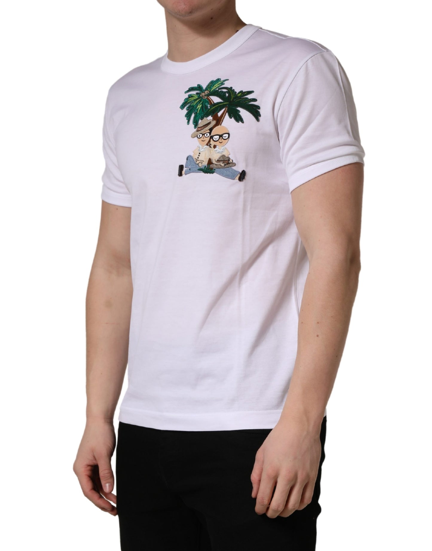 T-shirt col rond homme Dolce & Gabbana blanc brodé palmier