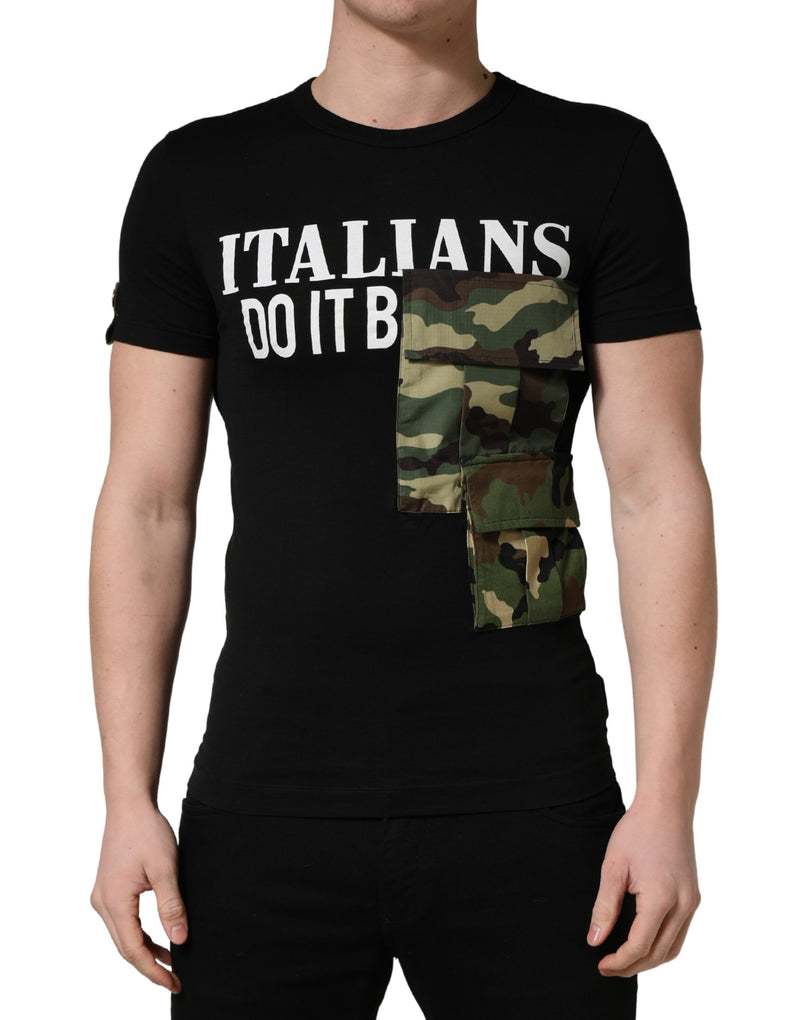 T-shirt Homme Dolce & Gabbana Noir "Italians Do It Better" Camouflage Poche