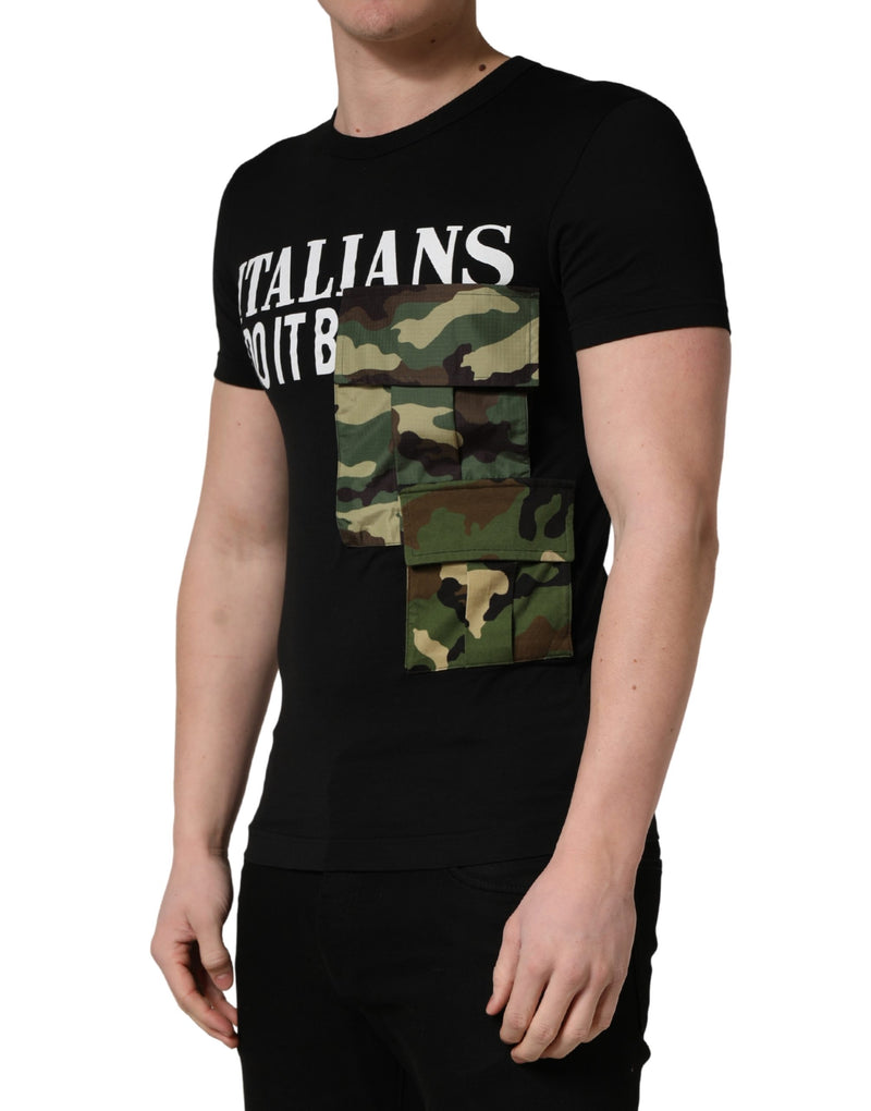 T-shirt Homme Dolce & Gabbana Noir "Italians Do It Better" Camouflage Poche