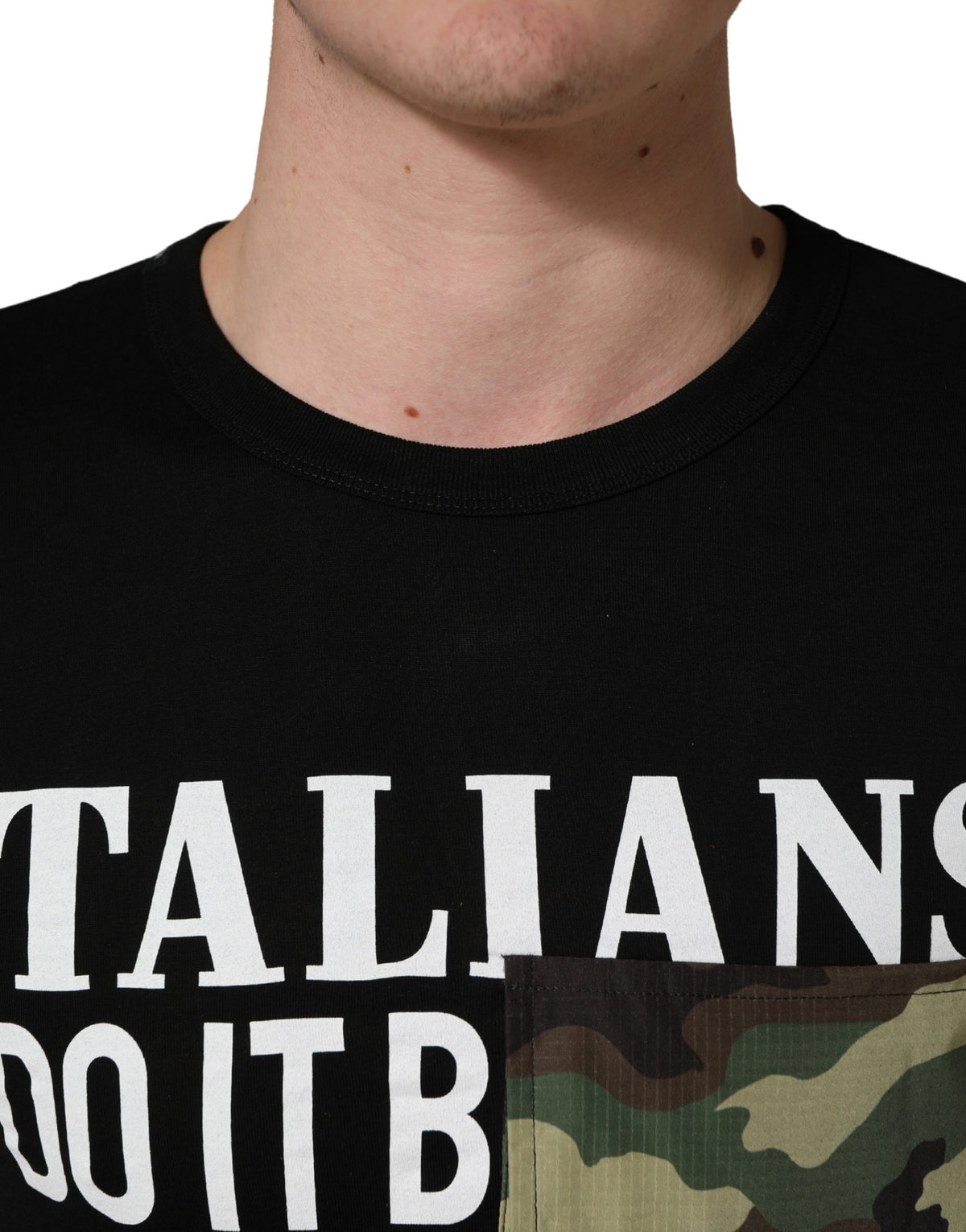 T-shirt Homme Dolce & Gabbana Noir "Italians Do It Better" Camouflage Poche