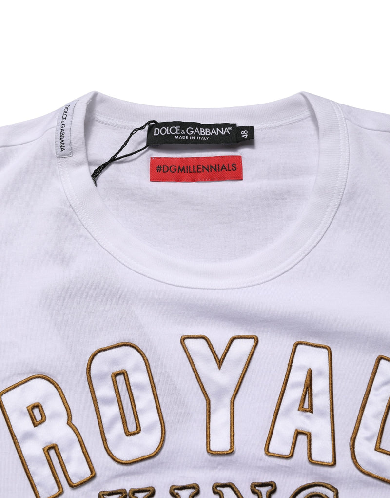 Dolce & Gabbana White DG King Royal Crew Neck Cotton  T-shirt