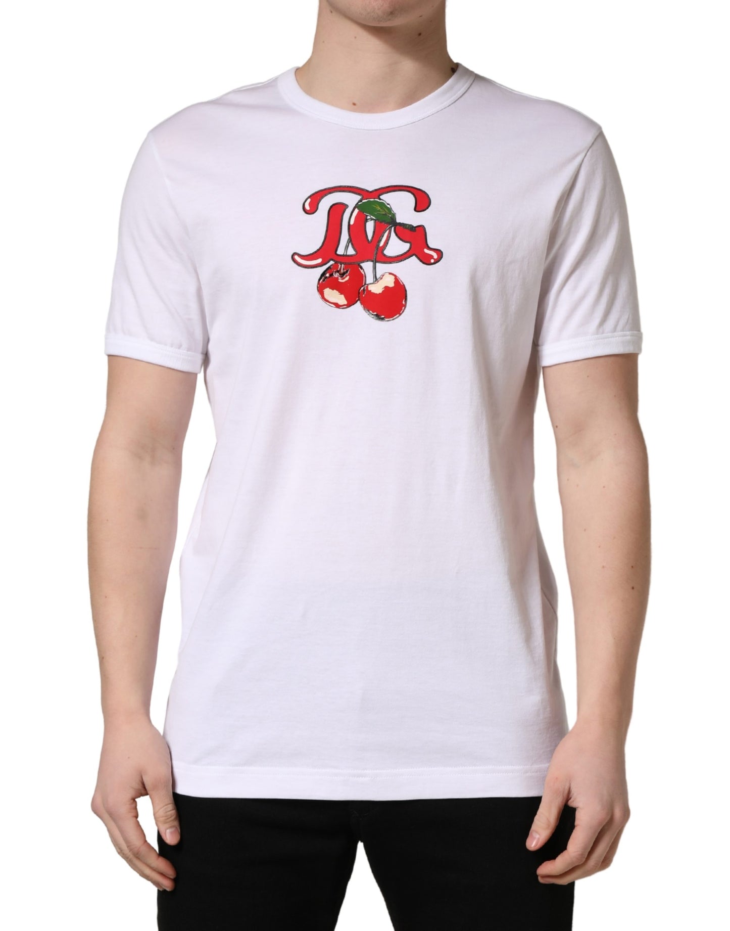 T-shirt Dolce & Gabbana blanc en coton à col rond DG Cerises