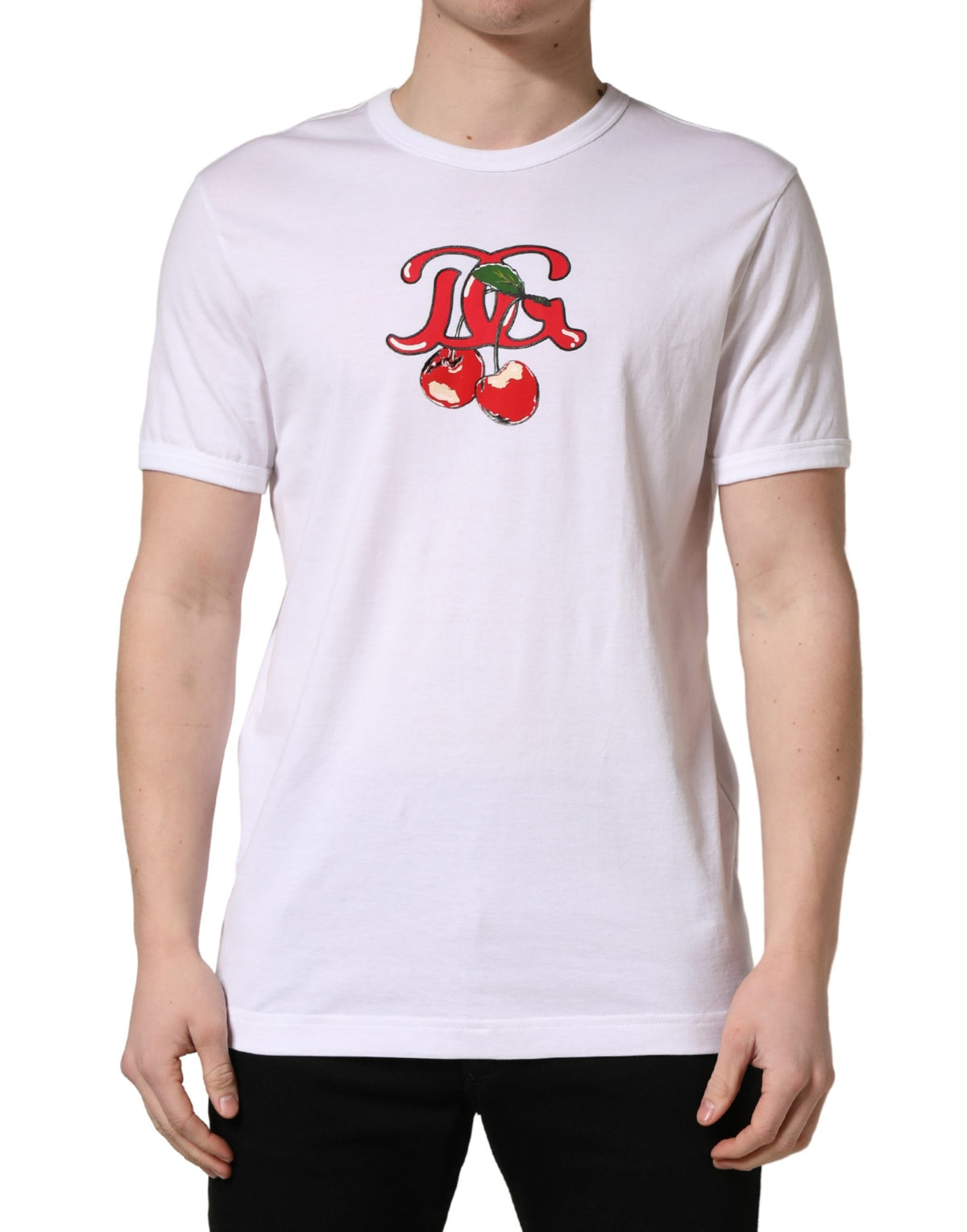 T-shirt Dolce & Gabbana blanc en coton à col rond DG Cerises