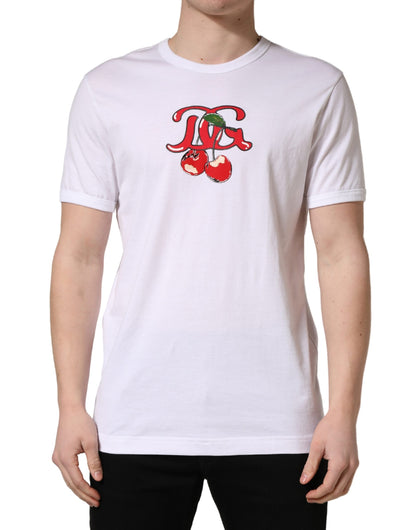 T-shirt Dolce & Gabbana blanc en coton à col rond DG Cerises