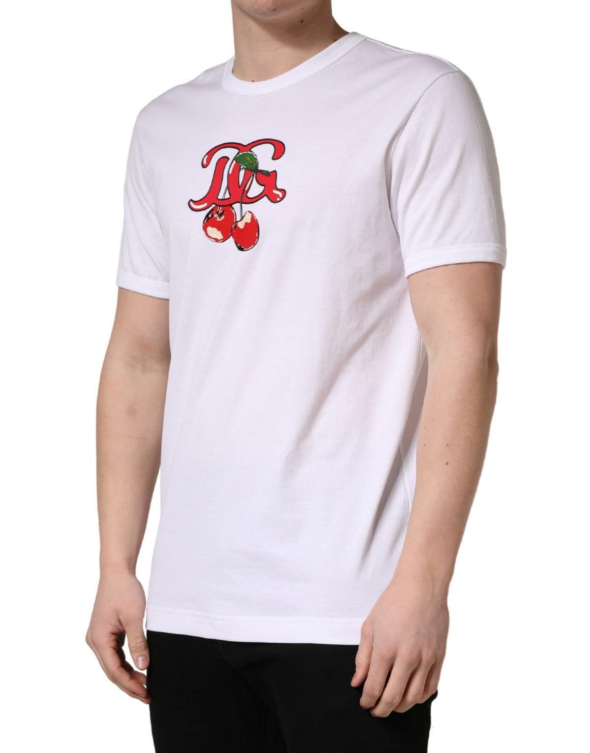 T-shirt Dolce & Gabbana blanc en coton à col rond DG Cerises