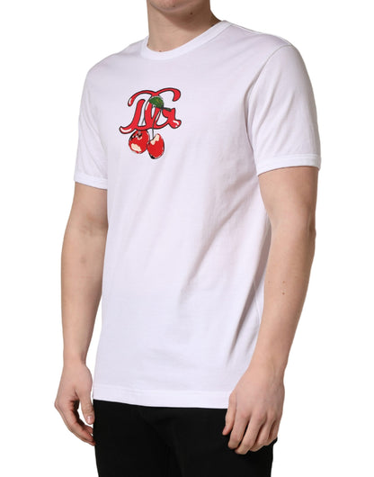 T-shirt Dolce & Gabbana blanc en coton à col rond DG Cerises
